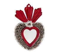 FANMEX - Fantastik - Corazón de hojalata con Espejo pequeño - artesanía Mexicana (Plata Rayo)