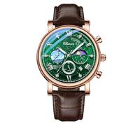 FANMIS Reloj analógico clásico multifuncional militar deportivo para hombre, para negocios, impermeable, luminoso, cronógrafo, cielo estrellado, fase lunar, reloj de pulsera de cuero, Z Marrón Verde,