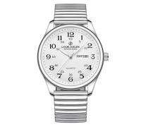 FANMIS Reloj analógico ultrafino fácil de leer para personas mayores con banda de expansión de acero inoxidable, números grandes, impermeable, luminoso, banda elástica, Plata y blanco para hombre