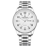 FANMIS Reloj analógico ultrafino fácil de leer para personas mayores con banda de expansión de acero inoxidable, números grandes, impermeable, luminoso, banda elástica, Plata Verde Hombres