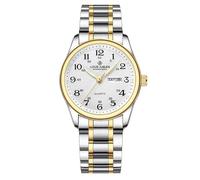 FANMIS Reloj analógico ultrafino fácil de leer para personas mayores con banda de expansión de acero inoxidable, números grandes, impermeable, luminoso, banda elástica, Oro Oro Mujer