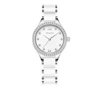 FANMIS Reloj de moda para mujer, reloj de cerámica blanca con diamantes de imitación, resistente al agua, elegante reloj de vestir, plateado, Classic