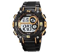 Fanmis Reloj deportivo de cuarzo para hombre, multifunción, digital, LED, electrónico, impermeable, con alarma, x dorado, Minimalista