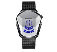 FANMIS Relojes digitales binarios LED azules de moda creativa para hombre acero inoxidable plata impermeable LED retroiluminación pulsera relojes chapados, Negro (Z Black), Digital