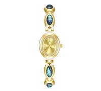 FANMIS Relojes dorados para mujer con pequeña pulsera vintage, elegante esfera ovalada de jade, reloj de vestir, reloj de pulsera de cuarzo a la moda, reloj de pulsera impermeable, X dorado y dorado
