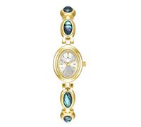 FANMIS Relojes dorados para mujer con pequeña pulsera vintage, elegante esfera ovalada de jade, reloj de vestir, reloj de pulsera de cuarzo a la moda, reloj de pulsera impermeable, X dorado y blanco