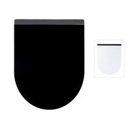 Fanmitrk Tapa del inodoro tipo D con descenso automático,asiento del inodoro de Duroplast con tira decorativa de metal,desmontaje rápido,fijación superior,43x36CM (Negro1702)