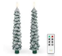 Fanna 2 Velas Cónicas LED con Forma de árbol de Navidad, Velas Largas con Temporizador, Velas a Pilas de Navidad para Decoraciones del Hogar, Mando a Distancia Incluido, Altura 25cm