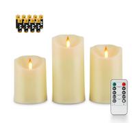Fanna 3 Velas LED de Plástico Marfil con Llamas Dinámicas para Iglesias y Bodas, Velas Decorativas Navidad con Mando a Distancia, 9 Pilas AA Incluidas - Diámetro 8 cm, Alturas 10/12,5/15 cm