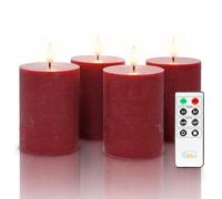 Fanna 4 Cera Velas Rojas Navidad LED con Temporizador, Velas a Pilas con Mando a Distancia para Navidad y Adviento, 8 Pilas Incluidas, Altura 10cm - Rojo