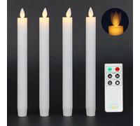 Fanna 4 Led Velas Cónicas blanco, Velas Led efecto llama Parpadeante con mando a distancia y pilas incluidas - Altura 24cm