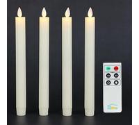 Fanna 4 Led Velas Cónicas crema, Velas Led efecto llama Parpadeante con mando a distancia y pilas incluidas - Altura 24cm
