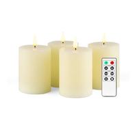 Fanna 4 velas blancas a pilas con temporizador, Velas led rústico para Navidad com Mando a distancia, 8 pilas incluidas, Altura 10cm