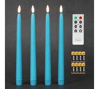 Fanna 4 Velas cónicas Led azules sin llama con temporizador, Velas Turquesa a Pilas para candelabros, acabado de cera real, Mando a distancia y pilas incluidas, Altura 28cm