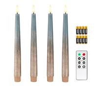 Fanna 4 Velas LED cónicas sin llama con temporizador, Velas a Pilas de candelabros metálicos rústicos con mando a distancia, 8 baterías incluidas, Altura 24,5cm - azul/cobre
