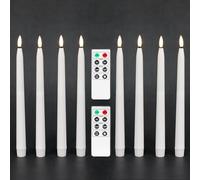 Fanna 8 Velas LED largas con Temporizador, Velas blancas a Pilas para candelabros, 2 Mandos a distancia y pilas incluidas, Altura 28cm (Blanco)