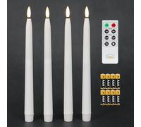Fanna Velas cónicas sin llama con temporizador, velas que funcionan con pilas, acabado de cera real, control remoto y pilas incluidas, juego de 4 (blanco)