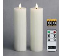 Fanna Velas LED con pilas, pilares sin llama, diseño de rayas para Navidad, pilas y control remoto incluido, juego de 2 (altura 20,5 cm)