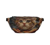 Fanny Pack - Bolso bandolera grande para hombres y mujeres, con diseño de delfín en el océano, riñonera ajustable para viajes, Lindo gato canta villancicos de Navidad, Talla única