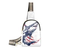 Fanny pack de moda de dibujos animados grandes peces blancos mar 4 de julio Día de la Independencia para hombres a la moda riñonera bolsas cruzadas para el día, Dibujos animados Great White Fish Sea 4