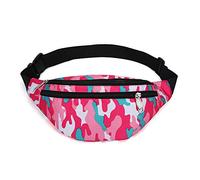 Fanny Pack para hombres y mujeres, moda impermeable paquetes de cintura con cinturón ajustable, bolsa casual para viajes deportes correr (Camo Rose Red)