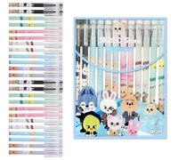 Fanoyo Stray Set di 24 penne gel, 6 diversi design Skzoo, 2 diversi colori di inchiostro, 4 penne per design, punta da 0,5 mm, perfetto per gli appassionati di Stray