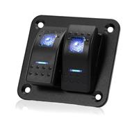 FanPaYY 2 Gang Panel de Interruptores Rocker 5 Pin On Off Interruptores de palanca Luz Azul Panel impermeable para 12V/24V Marina Barco RV Camión Coche ATV