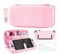 FANPL Case Bundle for Nintendo Switch 2 Accessories, Carrying Cover for Switch 2 and JoyCon Controller with Hard Protective Skin and Screen Protector, 4 Thumb Grips, Shoulder Strap (Sakura Pink)
