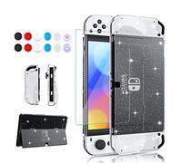 FANPL Sparkle Case Set para Nintendo Switch OLED 2021, funda rígida de PC para conmutador OLED y carcasa de TPU suave Joy Con Grip, accesorios con protector de pantalla, 12 tapas de agarre para el pulgar (Glitter)