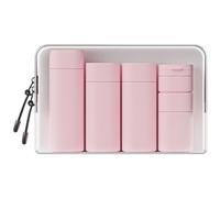 FANPOI Juego de 5 botellas dispensadoras de crema de viaje, juego de recipientes de aseo de viaje, aprobado por la TSA, esenciales de viaje, Rosado, Moderno