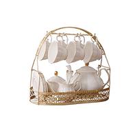 fanquare 15 Piezas Blanco Sencillo Juegos de Té de Cerámica en Inglés,Tetera,Bone China Tazas con Cucharas Metálicas A Juego,Juego de Cafe Porcelana