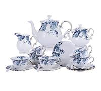 fanquare 15 Piezas Juegos de Té de Porcelana con Flores Azules, Vintage Juego de Café Inglesa, Servicio de Té de Boda para Niña