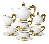 fanquare 15 Piezas Juegos de Té de Porcelana Inglesa, Regalo Real Juego de Servicio de Café, Tetera Blanca, Azucarero, Tarro de Leche, Taza y Platillo
