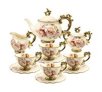 fanquare 15 Piezas Juegos de Té de Porcelana Inglesa, Vintage Juego de Café de Flores Rosas, Servicio de Té de Boda
