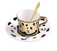 fanquare 250 ml Taza de Café de Reflejo del Espejo de Panda, Taza de Té de Cerámica dorada, juego de Taza de Café y platillo