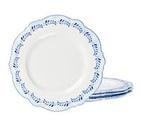 fanquare 4 Piezas Plato de Porcelana, Platos Llanos Patrón Hojas Azules, Vajilla Juego de Platos Ø 27 cm Plato de Desayuno Plato de Cena Servicio