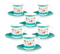 fanquare 80ml tazas de espresso vintage juego de 6, 12 piezas tazas de espresso de cerámica y platillos, verde y patrón de flores tazas para el bar en casa