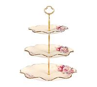 fanquare Bandeja de Real Floral para Tartas de 3 Pisos, Platos de Frutas en Forma de Loto con Puntales de Metal para Cumpleaños, Bodas, Fiestas de Té