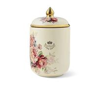 fanquare Botes para Galletas de Porcelana de 19 cm, Tarro Vintage con Estampado de Flores y Tapa, Lata de Biscotes para Galletas y Dulces