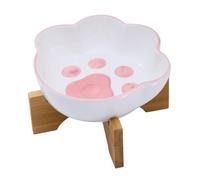 Fanquare Comedero para Gato Rosa con Soporte de Madera, Comedero de Agua en Forma de Pata de Gato