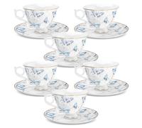 fanquare Conjuntos de Taza y Platillo de Porcelana Fina 180ml Azul claro,Juegos de 6 Tazas de Café con Patrón Mariposa Vintage y Borde Dorado para Té de la Tarde Regalo y Hogar
