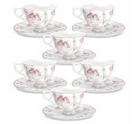 fanquare Conjuntos de Taza y Platillo de Porcelana Fina 180ml Rosa claro,Juegos de 6 Tazas de Café con Patrón Mariposa Vintage y Borde Dorado para Té de la Tarde Regalo y Hogar