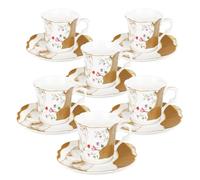 fanquare Flor de Té Tazas y Platos Juegos de 6 Vintage Marrón Mármol Bone China Espresso Taza de café con adornos de oro Mini Elegante Tarde de Té Set de Porcelana Servicio de Té Regalos 80ml