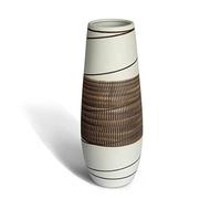 fanquare Floreros Grandes con Rayas Marrones para Hierba de la Pampa, Jarrón de Cerámica Decorativo Hecho a Mano para Flores Sala de Estar, Altura 27cm