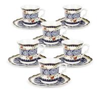 fanquare Flores Azules Tazas de Té y Platillo Juegos de 6 Bone China Vintage Espresso Taza de café con adornos de oro Elegante Tarde de Té Juego de Porcelana Servicio de Té Regalos 80ml