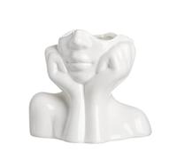 fanquare Jarrón con Cara Blanca Brillante 14cm, Jarrón de Porcelana Humano Moderno para Decoración del Hogar, Jarrón de Cerámica con Flores Único para Sala de Estar, Oficina