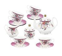 fanquare - Juego de 21 Tazas de café y platillo (Porcelana, 6 Unidades), diseño de Flores, Color Rosa