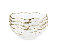 fanquare Juego de 4 Cuencos de Ensalada Grandes de Mármol Dorado, Cuencos de Pasta en Forma de Onda de Porcelana, Tazones de Postre de Cerámica para Regalos
