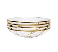 fanquare Juego de 4 Cuencos de Pasta de Porcelana de Mármol, Cuenco de Ensalada de 500 ml con Ribete Dorado, Apto para Lavavajillas y Microondas