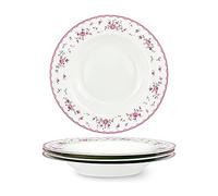fanquare Juego de 4 Platos Hondos de Porcelana, 21.8cm Platos de Sopa Florales Rosa, Cuencos de Pasta Blancos